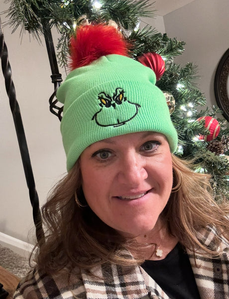 Grinch lime green Christmas Hat with Pom-pom