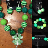 St. Patricks Day Shamrock Women's Chunky Bubblegum Necklace w/ rhinestone beads