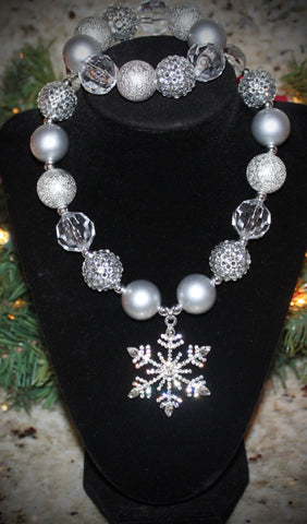 Silver Snowflake Rhinestone Necklace / Bracelet for adults
