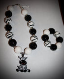 Zebra Rhinestone Pendant Necklace / Bracelet Set for children