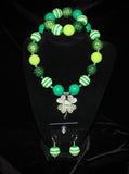St. Patricks Day Shamrock Women's Chunky Bubblegum Necklace w/ rhinestone beads