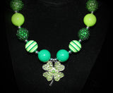 St. Patricks Day Shamrock Women's Chunky Bubblegum Necklace w/ rhinestone beads