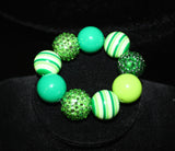 St. Patricks Day Shamrock Women's Chunky Bubblegum Necklace w/ rhinestone beads