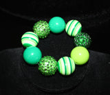 St. Patricks Day Shamrock Girls Chunky Bubblegum Necklace w/ rhinestone beads