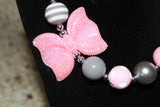 Gray and Pink Polka dot Bow Necklace/ Bracelet set for children