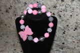 Gray and Pink Polka dot Bow Necklace/ Bracelet set for children