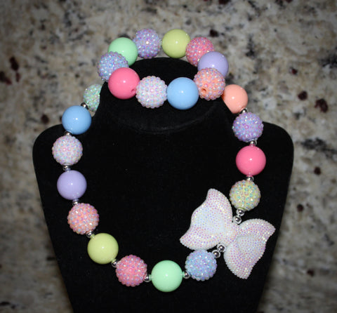 Spring Bow Necklace/ Bracelet set with pastel colors for children