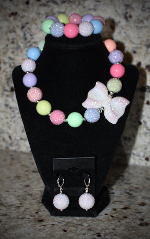 Spring Bow Necklace/ Bracelet set with pastel colors for adults
