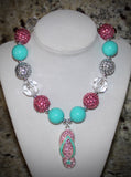 Flip Flop Sandle Chunky Bubblegum Necklace w/ rhinestone beads for adults