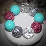 Flip Flop Sandle Chunky Bubblegum Necklace w/ rhinestone beads for girls