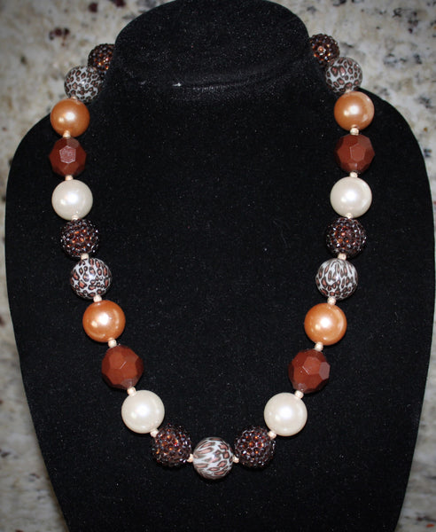 Adult Leopard animal print Necklace/ Bracelet set with brown and gold beads for adults