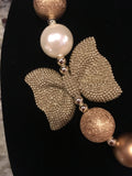 Gold Bow Necklace/ Bracelet set with pearls ivory pearls and gold beads for adults
